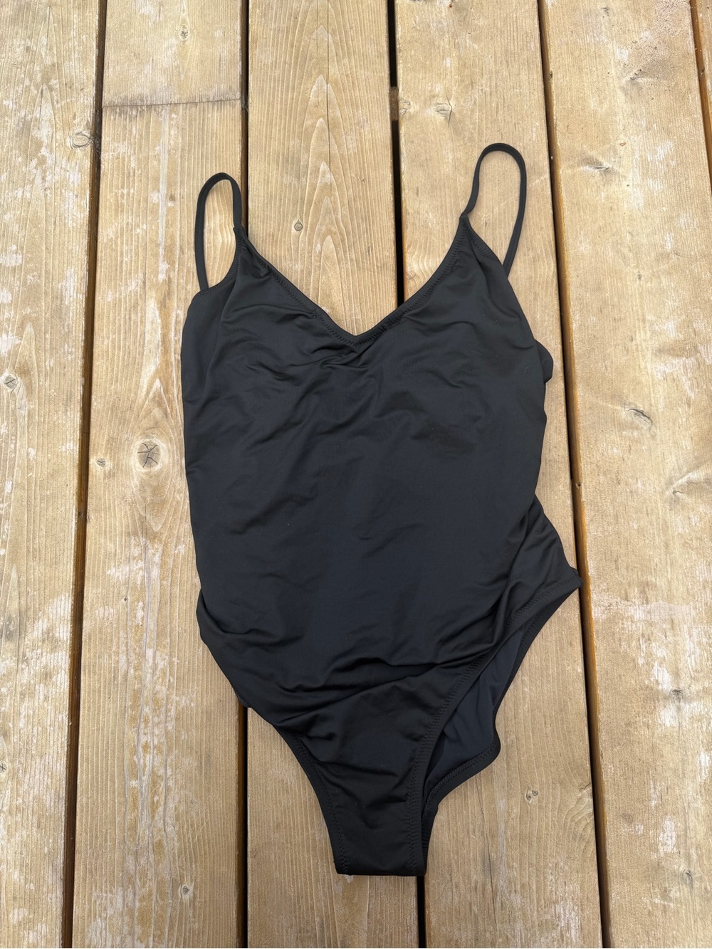 J. Crew Black One-Piece Swimsuit with Slim Straps and Built in Shelf Bra